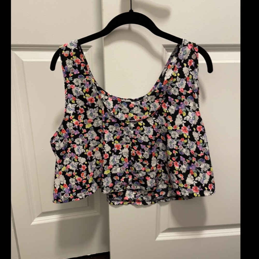 AQUA FLORAL CROPPED TANK